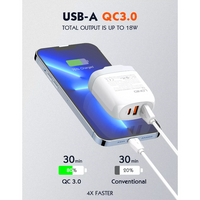 LDNIO - A3511Q - 3 Port Wall Charger With iPhone Cable 65W - White