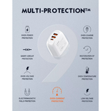 LDNIO - A3511Q - 3 Port Wall Charger With iPhone Cable 65W - White