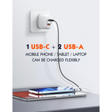 LDNIO - A3511Q - 3 Port Wall Charger With iPhone Cable 65W - White