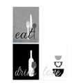 Wooden Framed Kitchen Wall Art Eat Drink Love - 3 Piece
