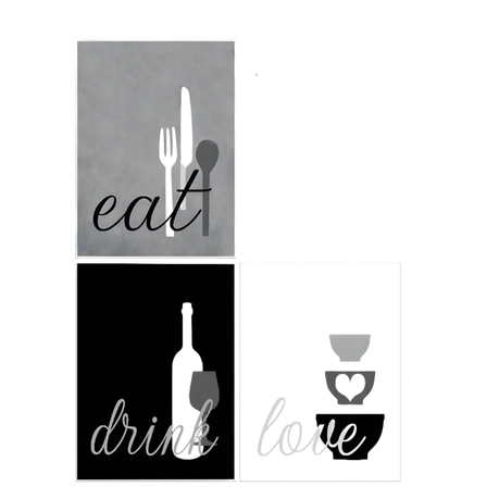 Wooden Framed Kitchen Wall Art Eat Drink Love - 3 Piece