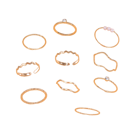 10 Pieces Rhinestone & Faux Pearl Decor Ring