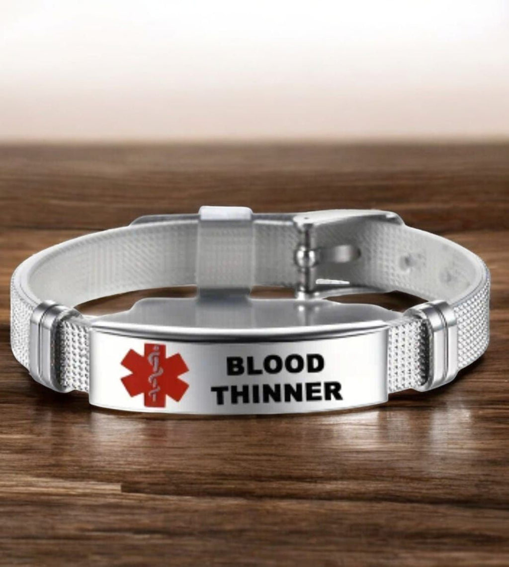 Emergency BLOOD THINNER Alert Bracelet - Red Symbol, Adjustable Fit