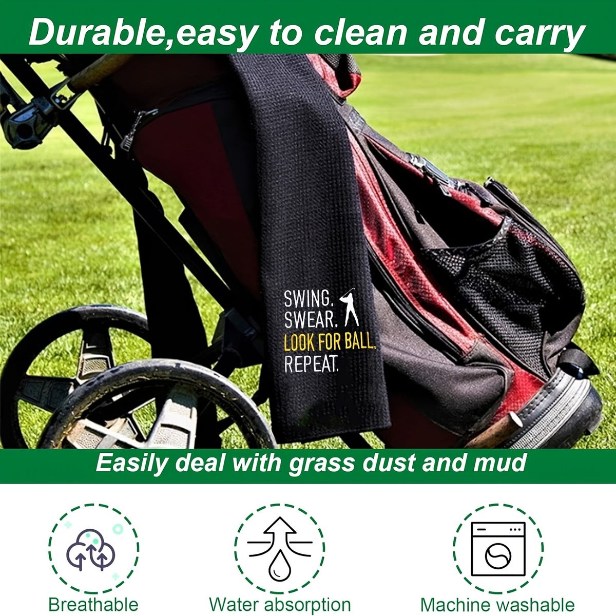 Golf Towel Funny Slogan- Swing,Sware,Look,repeat
