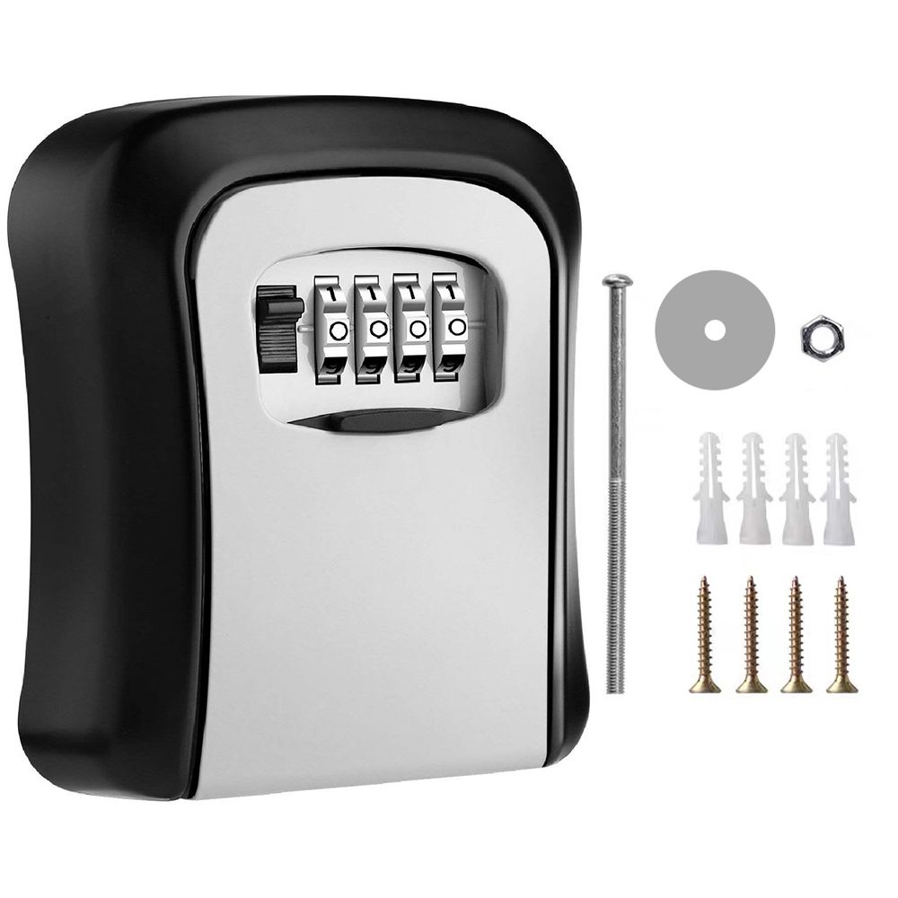 Key lock box, combination lock box wall mounted waterproof key storage lock - Black