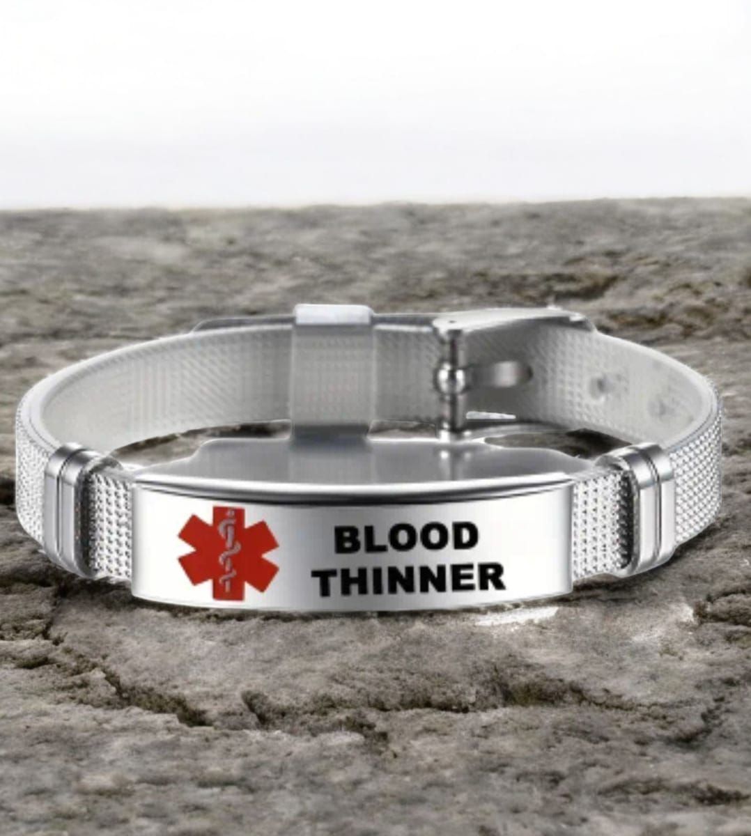 Emergency BLOOD THINNER Alert Bracelet - Red Symbol, Adjustable Fit