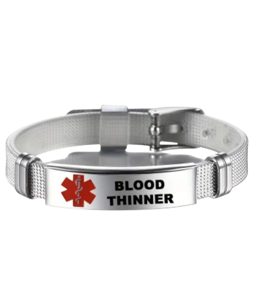 Emergency BLOOD THINNER Alert Bracelet - Red Symbol, Adjustable Fit