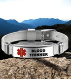 Emergency BLOOD THINNER Alert Bracelet - Red Symbol, Adjustable Fit