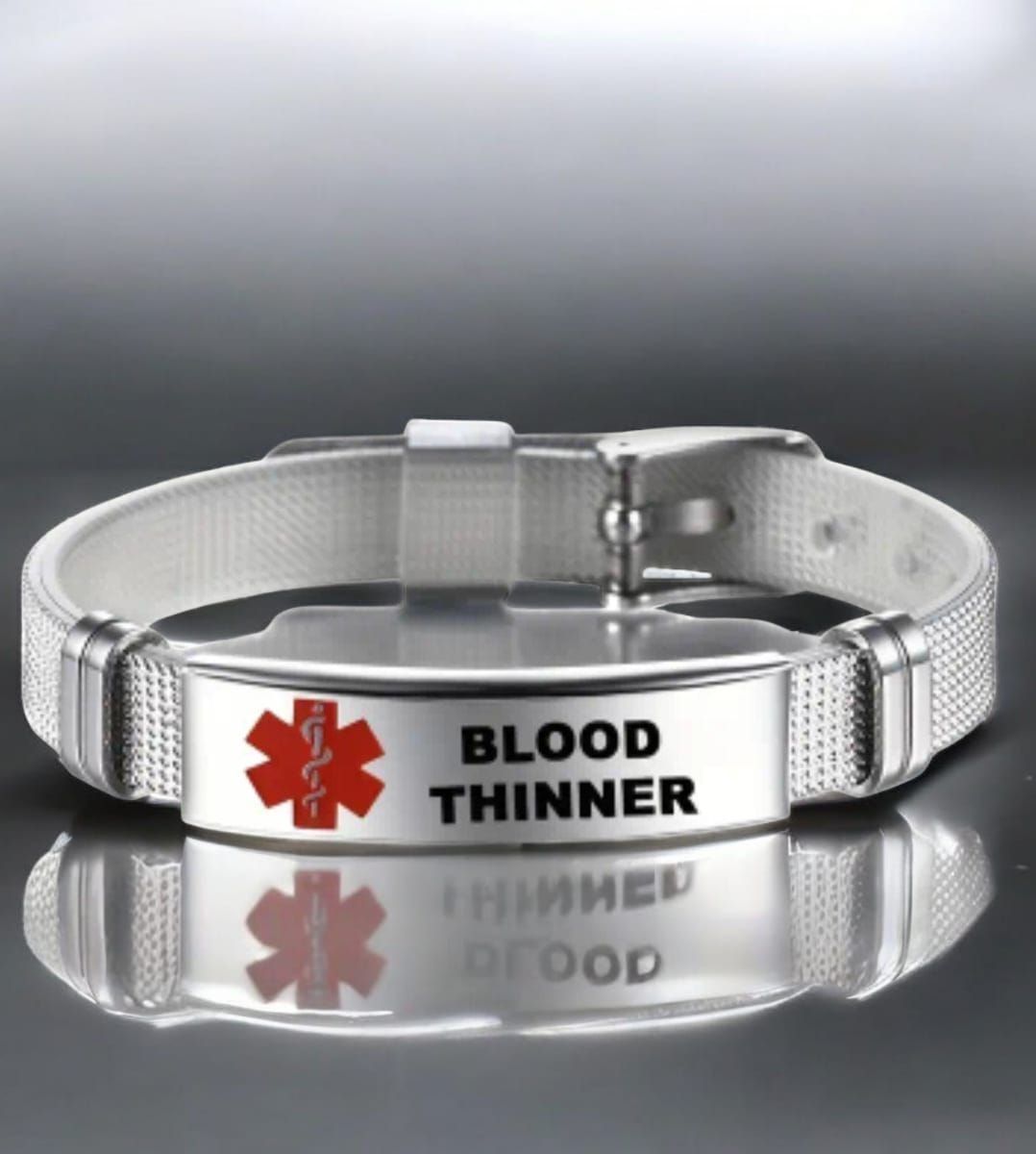 Emergency BLOOD THINNER Alert Bracelet - Red Symbol, Adjustable Fit