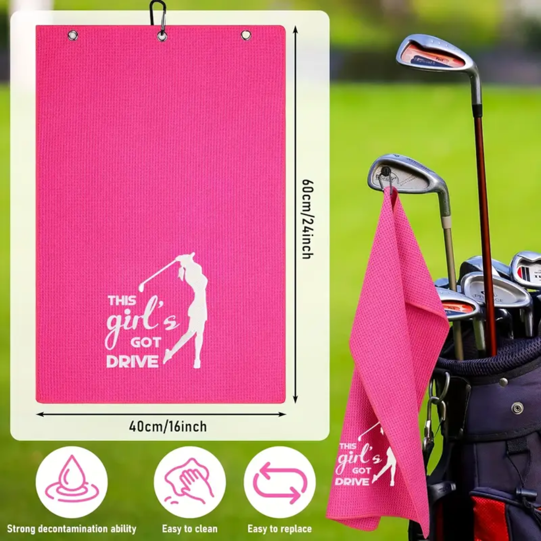 Rose Red "This Person'S Got a Drive" Embroidered Golf Towel
