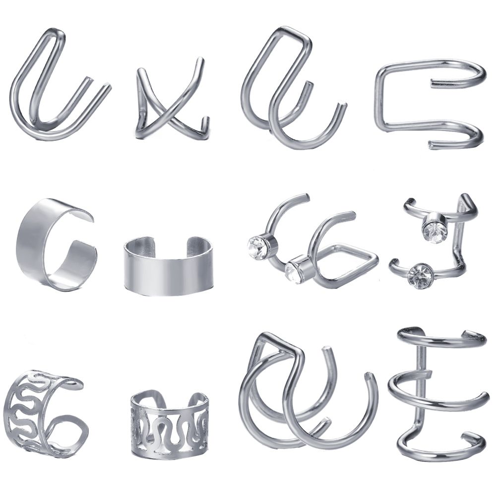 Fashion Clip On Adjustable Wrap Around Cartilage Cuff Earrings Set Of 12 - Gold