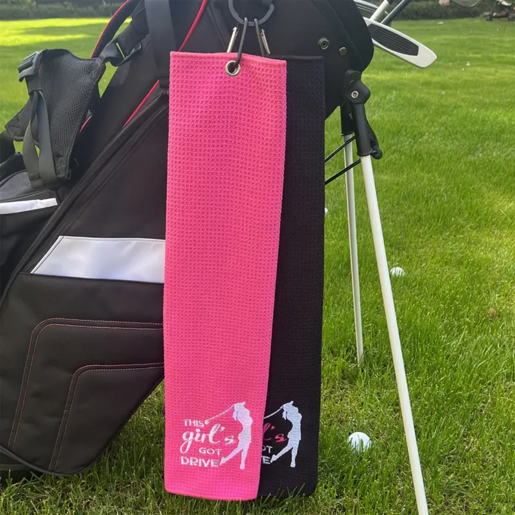Rose Red "This Person'S Got a Drive" Embroidered Golf Towel