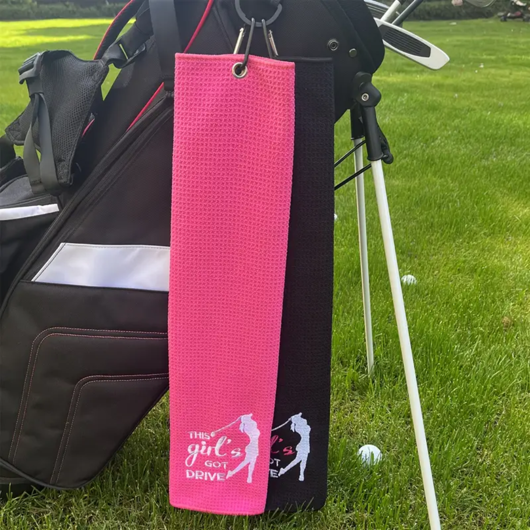 Rose Red "This Person'S Got a Drive" Embroidered Golf Towel
