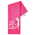 Rose Red "This Person'S Got a Drive" Embroidered Golf Towel