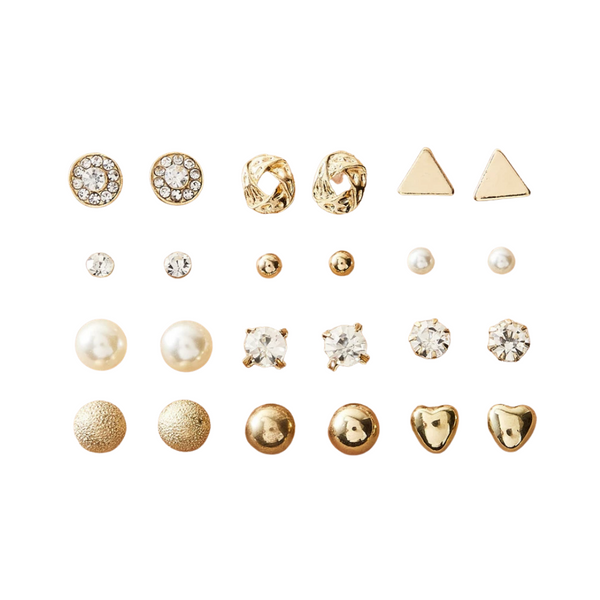 Rhinestone Décor & Faux Pearl Décor Stud Earrings - 12 Pairs