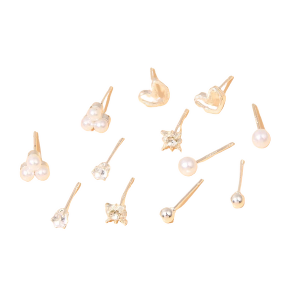 Rhinestone & Faux Pearl Decor Stud Earrings (6 Pairs)