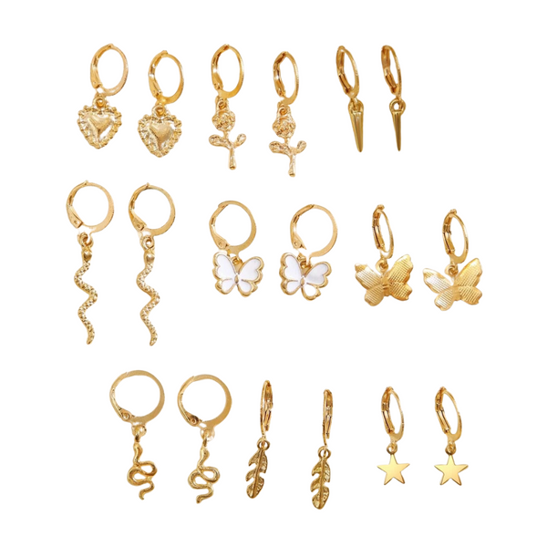 Butterfly & Snake Decor Earrings (9 Pairs)