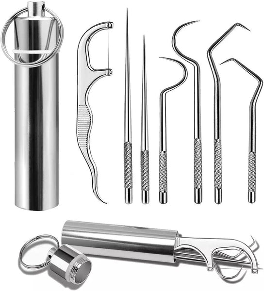 Artigiano - 7 in 1 Metal Toothpick + Holder + Keychain.